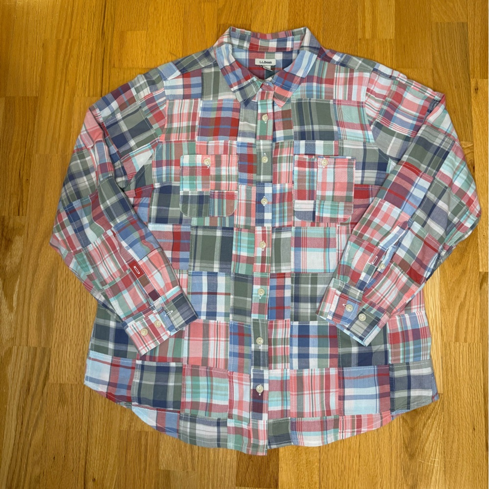 L.L Bean Madras Plaid Patchwork Button Adjustable… - image 7